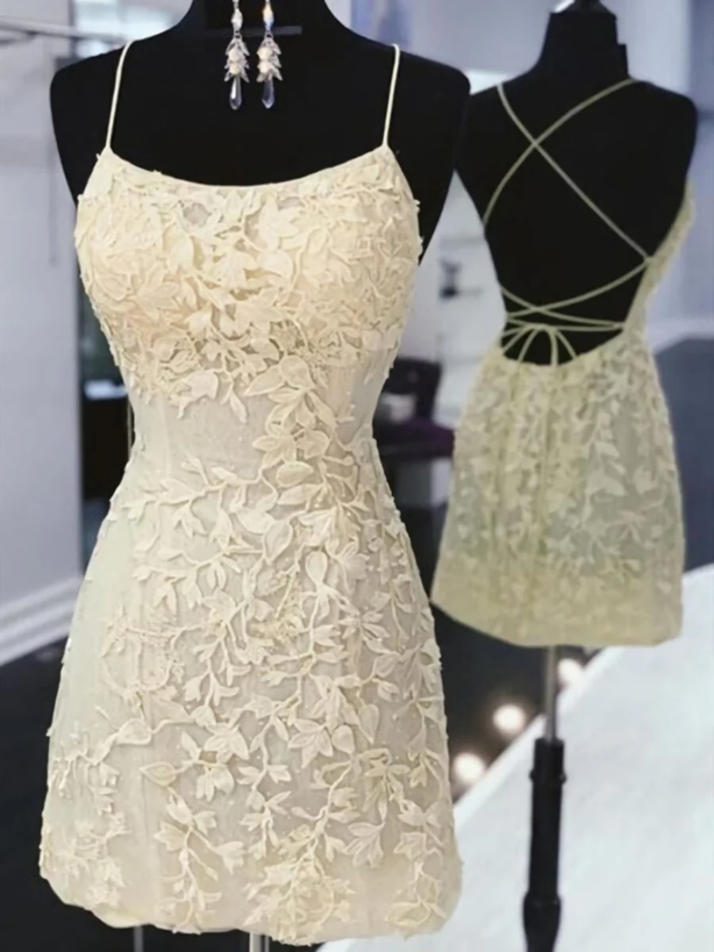 Sexy Back Tie Cocktail Dress, Wedding Colorful Lace Beaded Short Dress, Elegant Homecoming Dress For women